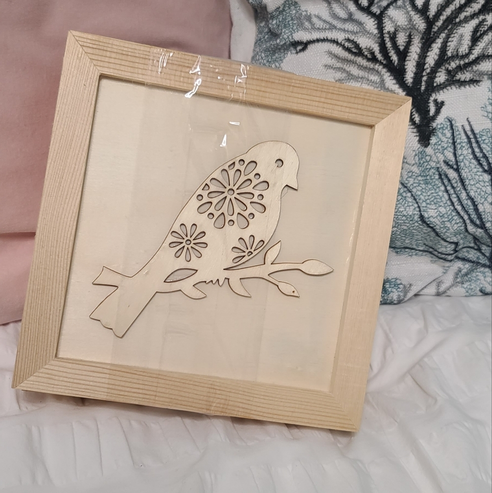 Wooden Bird Wall Art in Frame